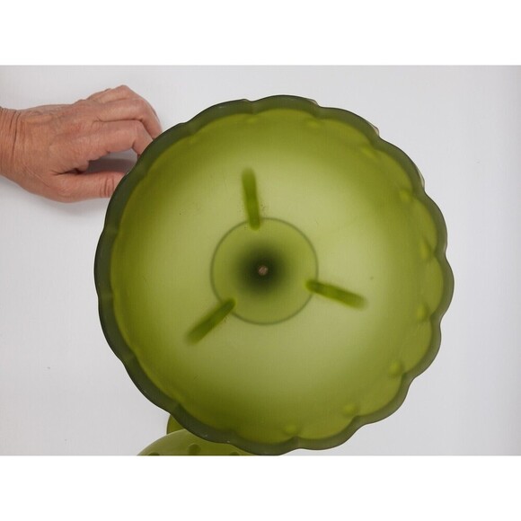 Vintage Satin Frosted Green Teardrop Pedestal Candy Dish Compote & Goblet set 2 - Picture 7 of 10